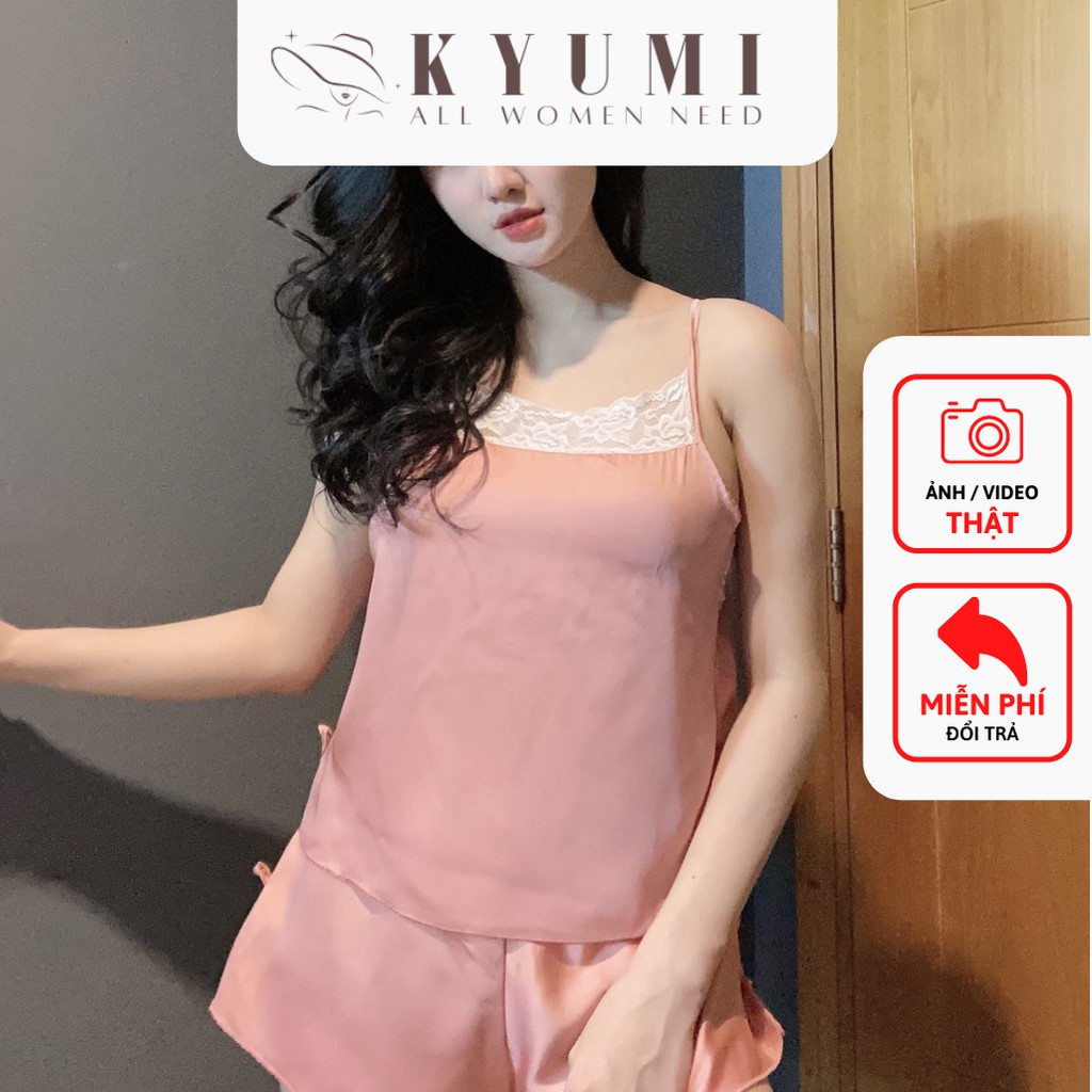 Đồ ngủ 2 dây phối ren KYUMI OFFICIAL, chất liệu lụa satin cao cấp mềm mại gợi cảm, freesize dưới 60kg 027 | BigBuy360 - bigbuy360.vn