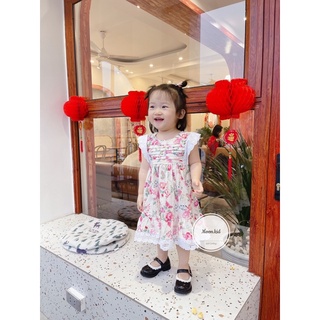 Váy hoa hồng dập ly ngực bé gái