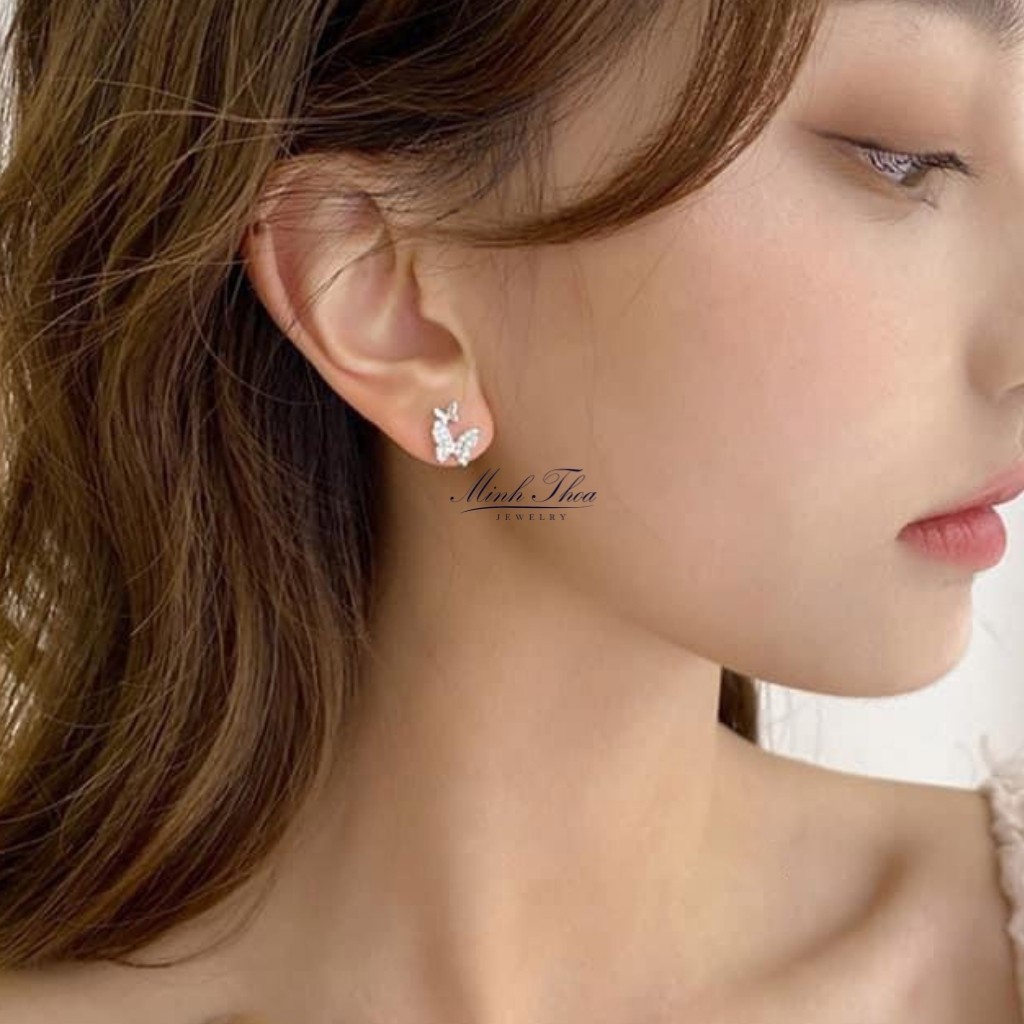 Bông tai, khuyên tai nữ bạc đẹp ,trang sức bạc hình cánh bướm phong cách Hàn Quốc Minh Thoa JEWELRY