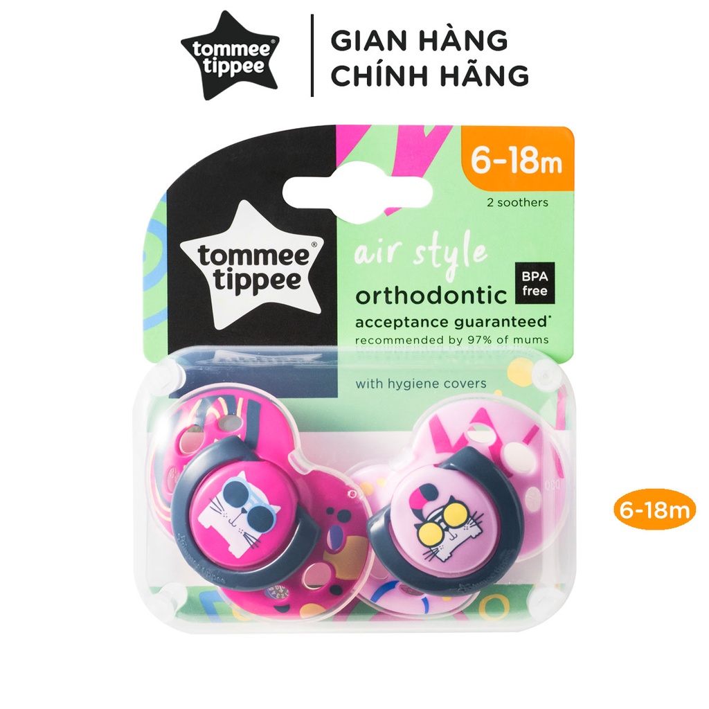 Ty ngậm thoáng khí cho bé Tommee Tippee 6-18 tháng (vỉ 2 cái) - AIR - Mèo Hồng