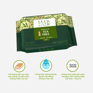 Combo 5 gói khăn giấy ướt Luck Lady Tea Tree (25 tờ/ gói)