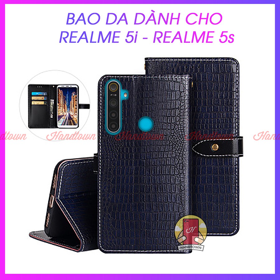 Bao da kiêm ví đựng thẻ Realme 5i / Realme 5s vân cá sấu