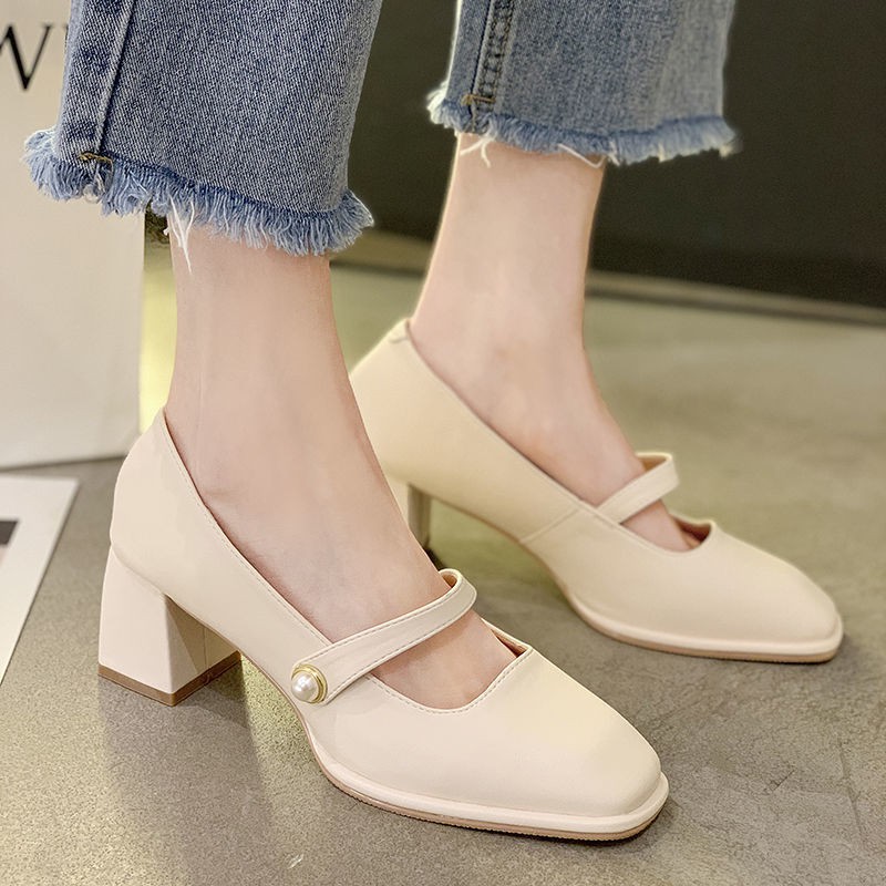 Giày Cao Gót Mũi Vuông Phong Cách Retro Pháp 2021 Dành Cho Nữ