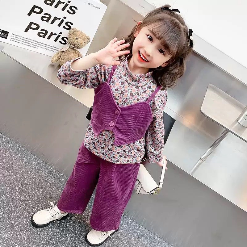 Set quần áo nhung hoa nhí cho bé gái