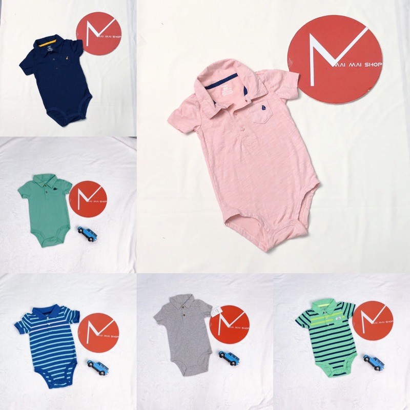 (Sz 18M chọn màu) Body chip cotton xuất dư cho bé trai có cổ bẻ- Body cotton thấm mồ hôi