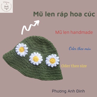Mũ len handmade - mũ len hoa cúc nổi - mũ len móc tay - mũ len ráp - nhận oder đổi màu