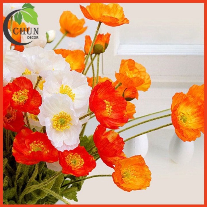 Hoa giảFREESHIPCành hoa anh túc 3 bông 1 nụ dài 60cm trang trí nhà cửa,Văn phòng,Làm đạo cụ chụp ảnh siêu xinh