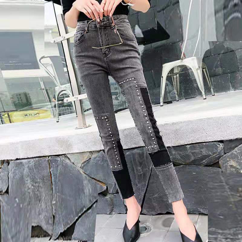 Quần Jeans Dài Phối Màu Tương Phản Thời Trang Cho Nữ Size S-2Xl 3 S