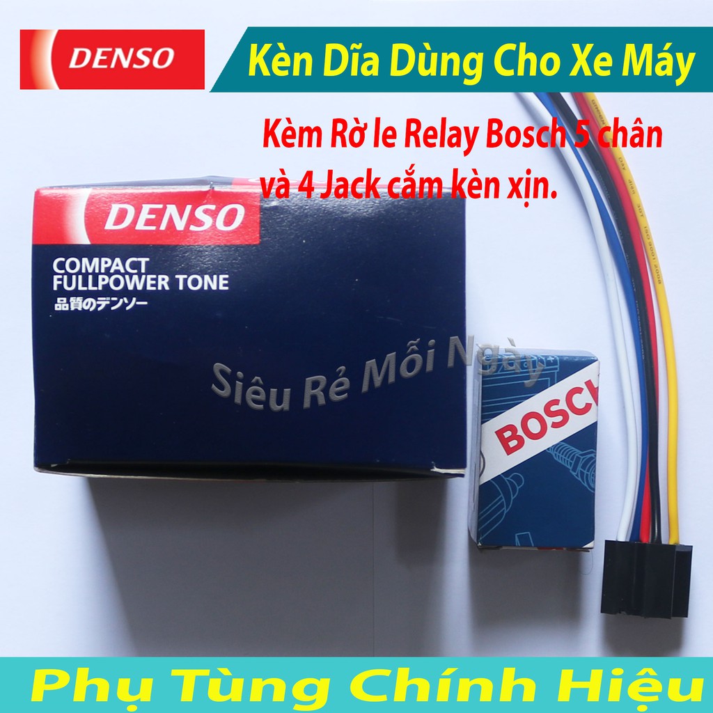 Cặp Kèn Dĩa Denso 12V Dùng Cho Xe Máy Kèm Rờ le Relay Bosch, 5 chân và 4 Jack cắm kèn