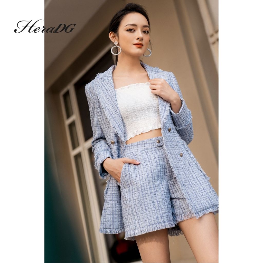 Áo Khoác Blazer HeraDG Thiết Kế Cổ 2 Ve Rút Tua Phối Túi Ốp, Chất Liệu Mềm Mịn Cao Cấp WTBA024A