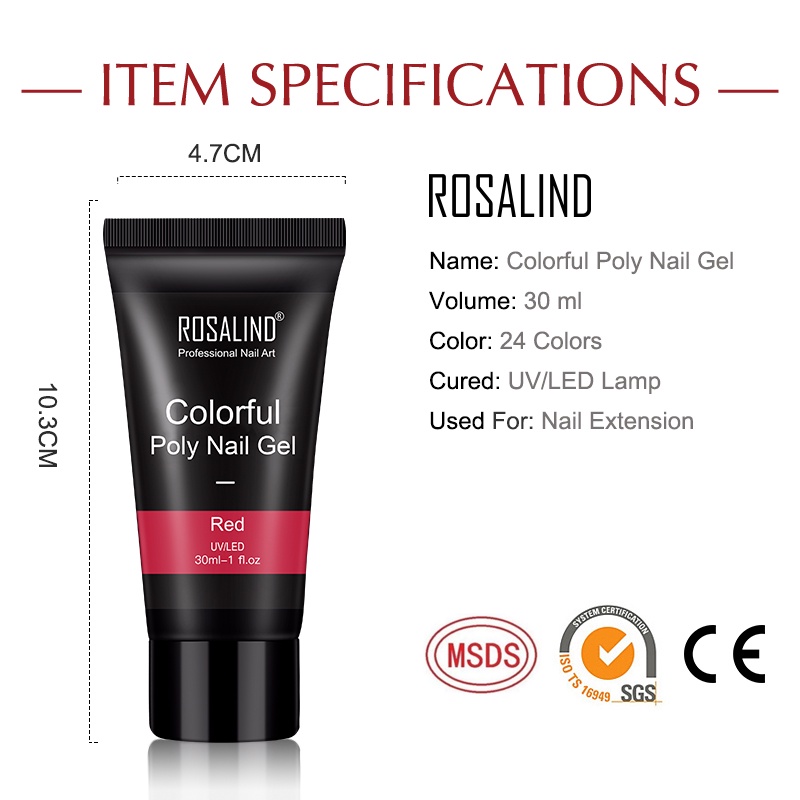 Gel UV Poly Rosalind A611-A630 giúp đắp và nối dài móng khô nhanh 24 màu thời trang dung tích 30ml