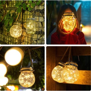 LỌ ĐÈN ĐOM ĐÓM THUỶ TINH - PIN NĂNG LƯỢNG MẶT TRỜI - MÀU VÀNG/LÁ/DƯƠNG/TÍM/ĐỦ MÀU