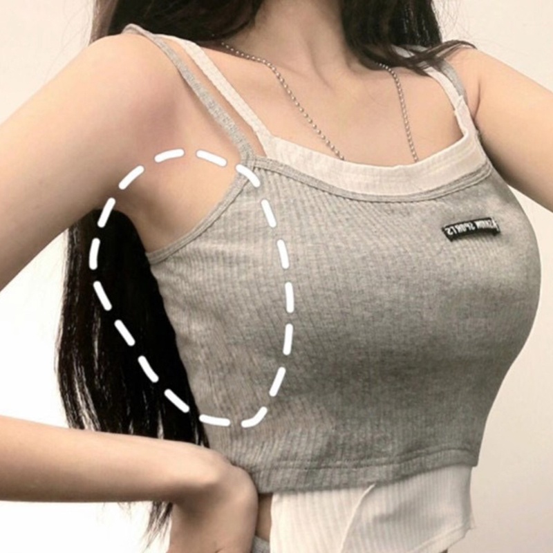 Youyo Áo Crop Top 2 Mảnh Màu Sắc Tương Phản In Chữ Thời Trang Harajuku Mùa Hè Cho Nữ
