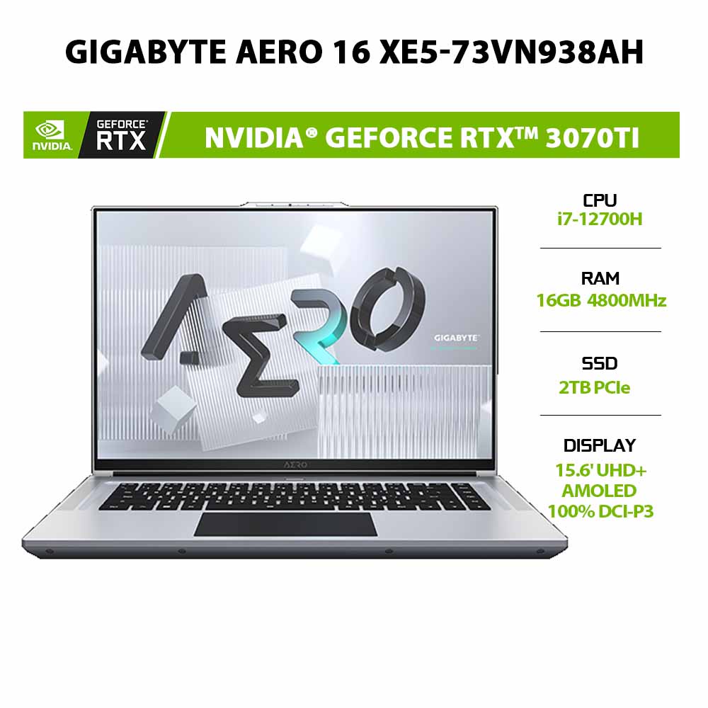 [ELBAU7 giảm 7%] Laptop Gigabyte AERO 16 XE5-73VN938AH i7-12700H |16GB |2TB | RTX™ 3070Ti |15.6' UHD+ AMOLED 100% DCI-P3