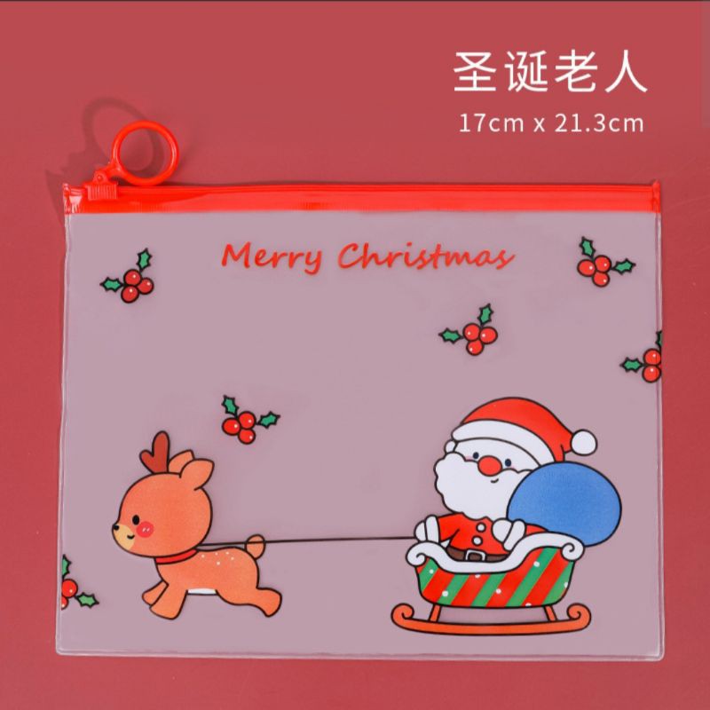 Túi Zip đựng quà, bút, thước kẻ hình Noel