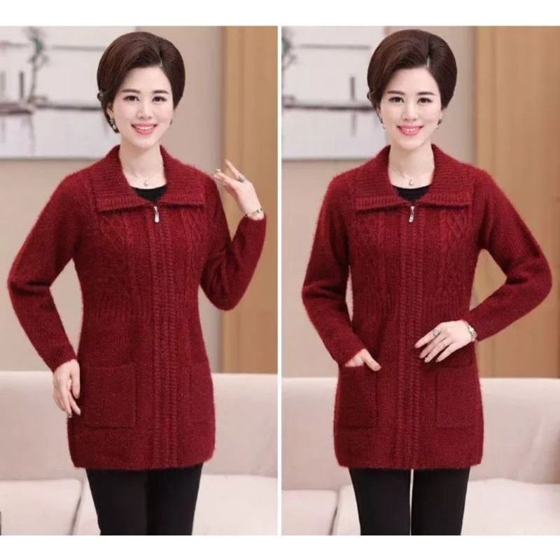 Áo len xù thân lỡ kéo khóa (50 - 65 tuổi)