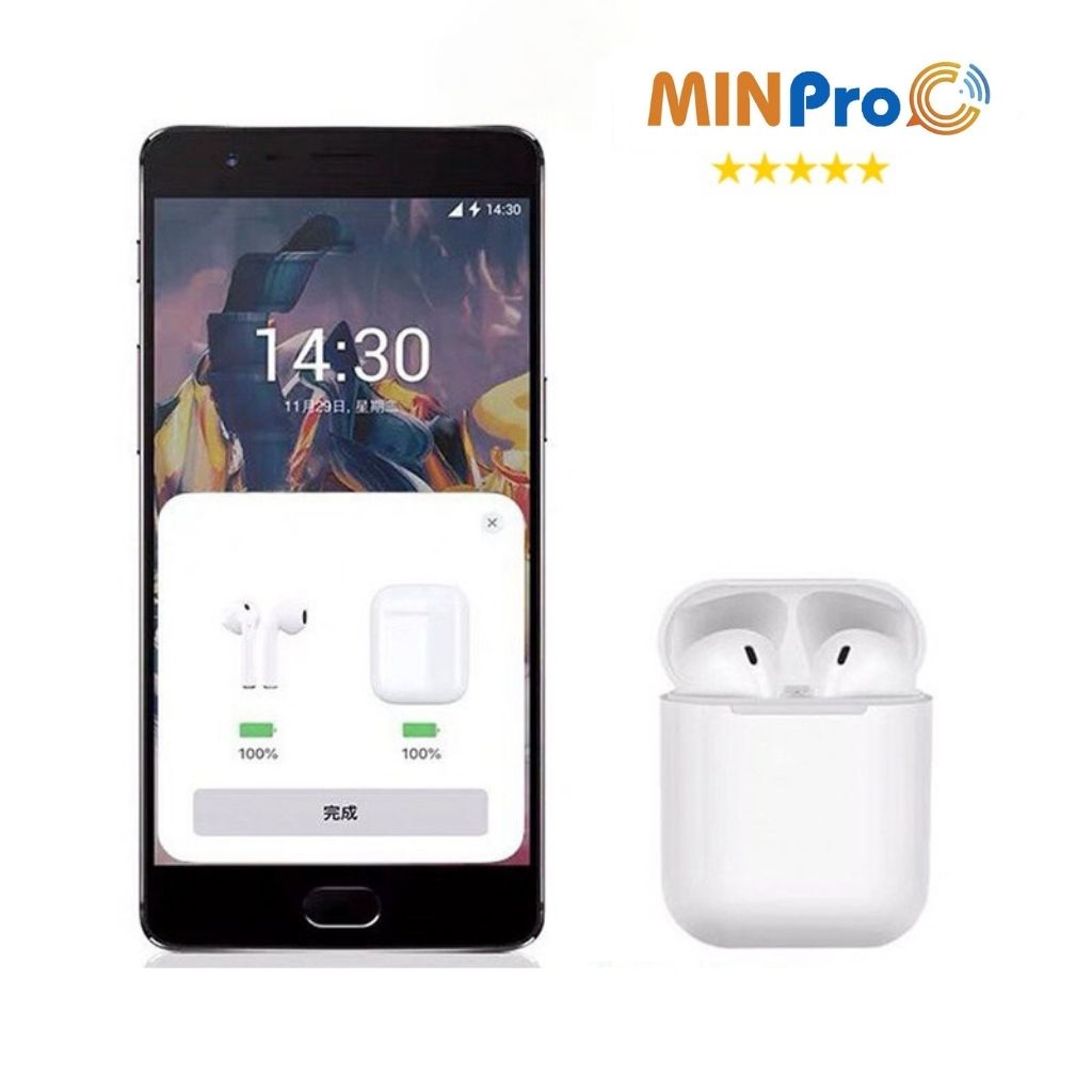 Tai nghe bluetooth không dây MINPRO i12 giá rẻ nút cảm ứng có mic đàm thoại âm thanh chất lượng cao sử dụng 2-3 giờ.