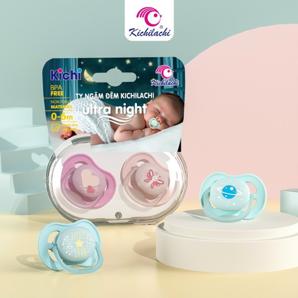 Ti giả silicone KICHILACHI ultra air, ultra night không BPA, không vật liệu độc hại cho trẻ sơ sinh ( 0-6m ) và chống hô