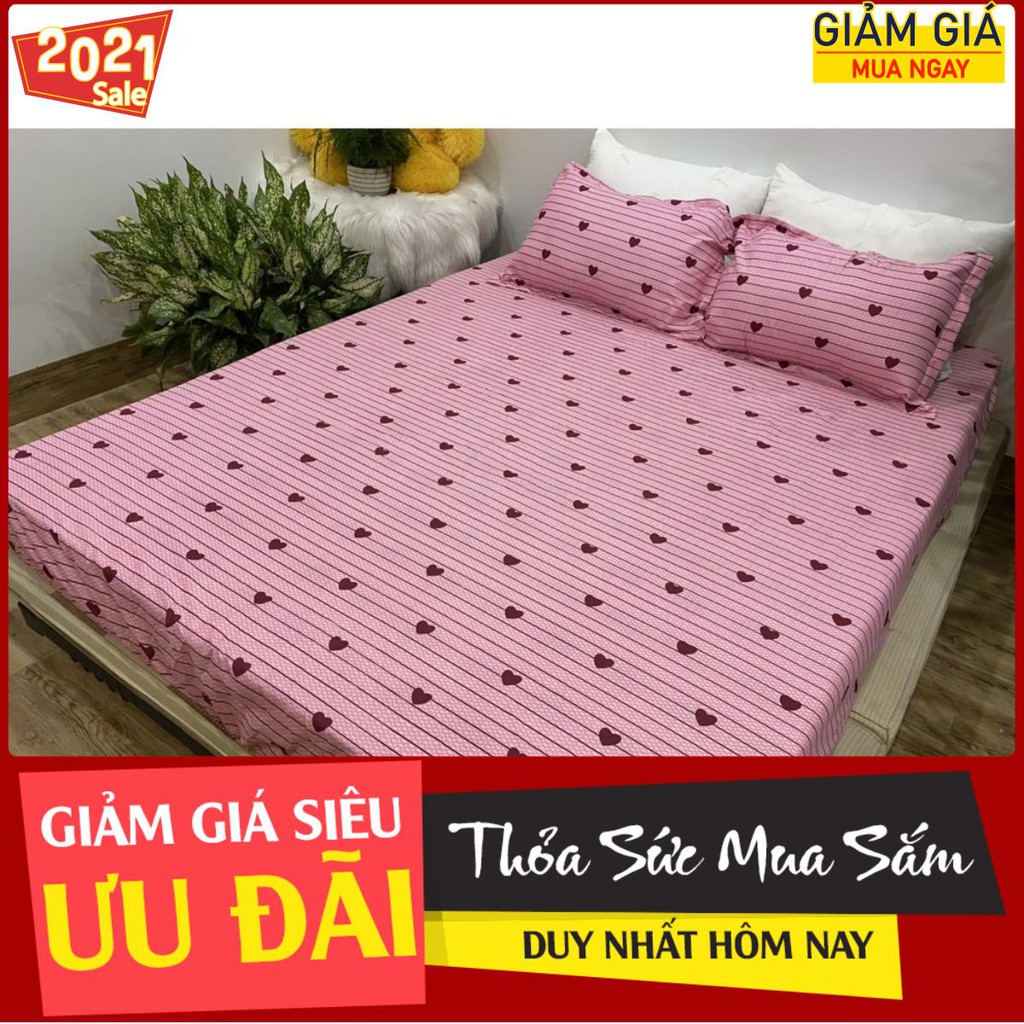 Drap ga trải giường vải mát,có bán thêm vỏ gối nằm,tim kẻ hồng 1M8X2M