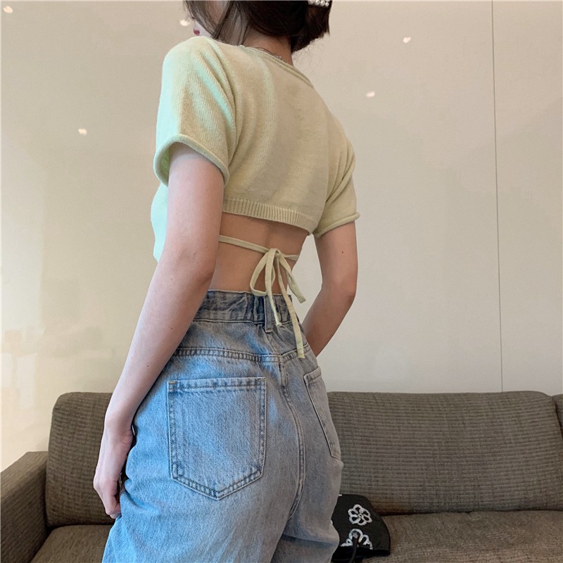 NZN Áo croptop dệt kim tay ngắn màu trơn thời trang mùa hè cho nữ 3 màu tự chọn