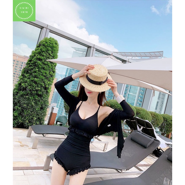 Bikini, Đồ bơi nữ set bơi liền kèm áo choàng thun lạnh hàn quốc nhún eo che bụng cho phụ nữ có đủ size