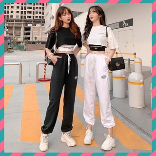 SET áo croptop cổ tim - quần Jogger in Spun cực hot