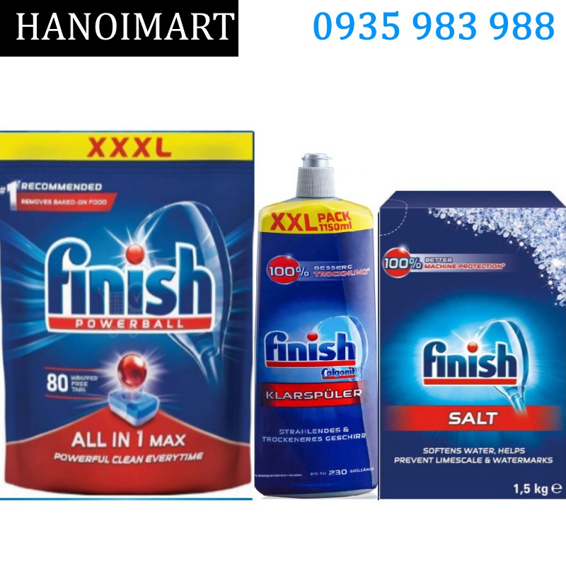 Combo 80 Viên rửa bát Finish all in 1  + Muối Finish 1.5kg + Nước làm bóng bát finish 1150ml