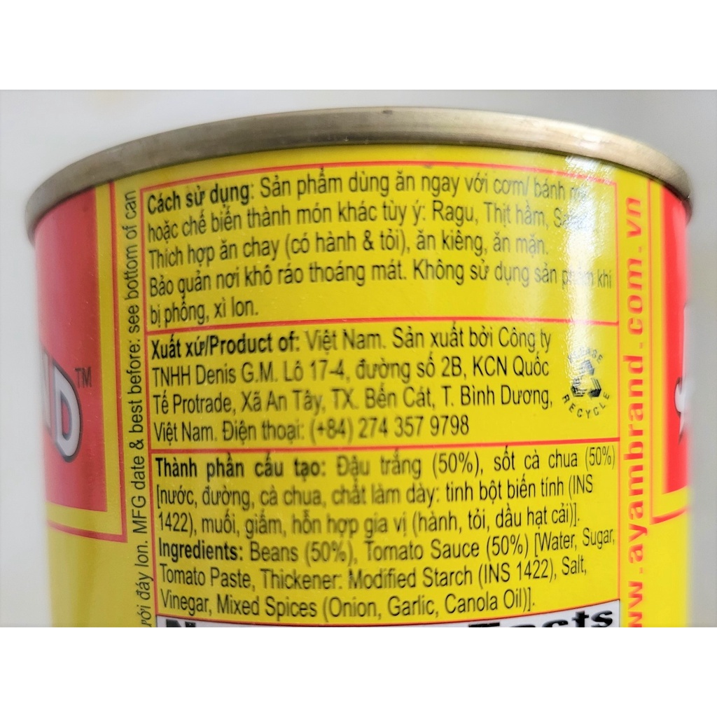 [HỘP LỚN 425g] ĐẬU XỐT CÀ CHUA [VN] AYAM Baked beans in tomato sauce (halal) (bph-hk)