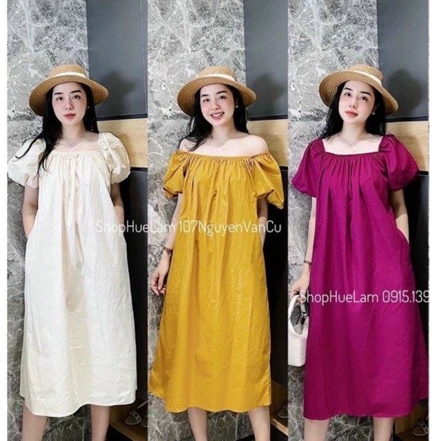 Váy trễ vai dáng dài mặc được 2 kiểu nhiều màu