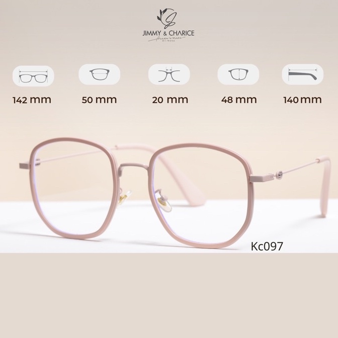 Gọng kính cận nữ Jimmy & Charice kc097 chống tia UV400 mắt vuông màu hồng phấn có cắt mắt cận,loạn viễn theo yêu cầu