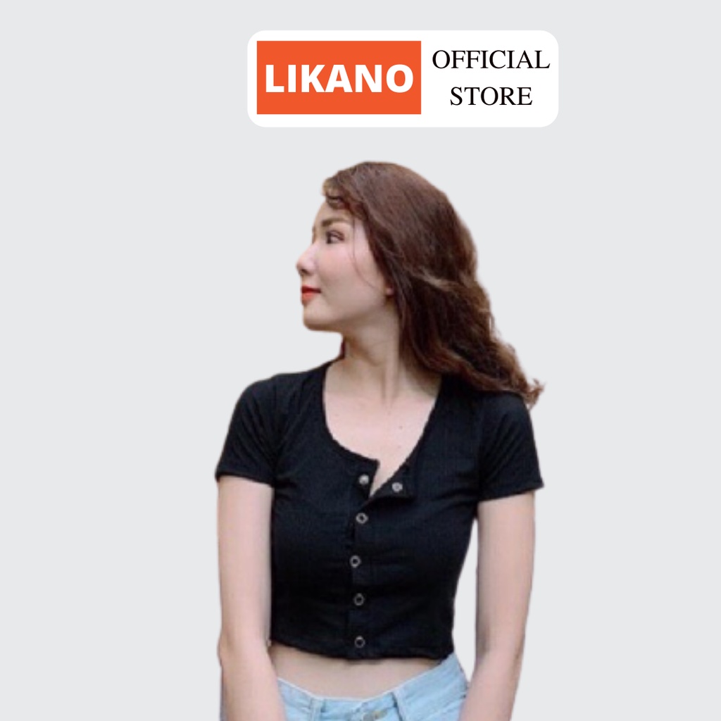 Áo croptop cúc bấm thật 2 màu siêu quyến rũ LIKANO CRT48