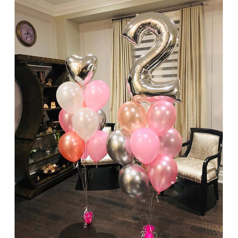 Bong Bóng Lõi Nhôm Hình Số 0-9 32 Inch Màu Vàng/Bạc Trang Trí Tiệc