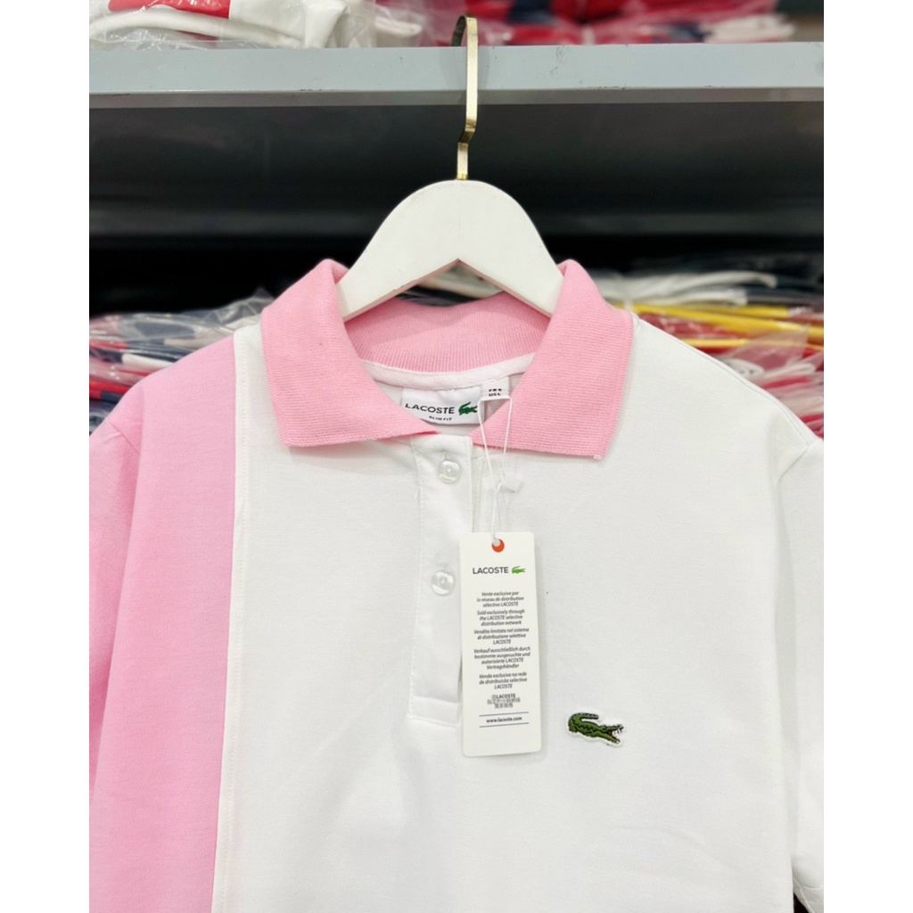 ÁO THUN CỔ TRỤ LACOSTE TRẮNG HỒNG VNXK   - COTTON CÁ SẤU 100%