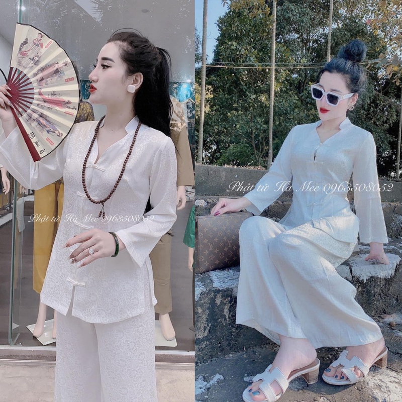 Bộ Lụa Lót Hầu Đồng, Đồ Lam Đi Chùa Nữ Cao Cấp Chất Lụa Mềm Mịn Ko Bai, Ko Xù Mặc Cực Thoải Mái Sang Trọng