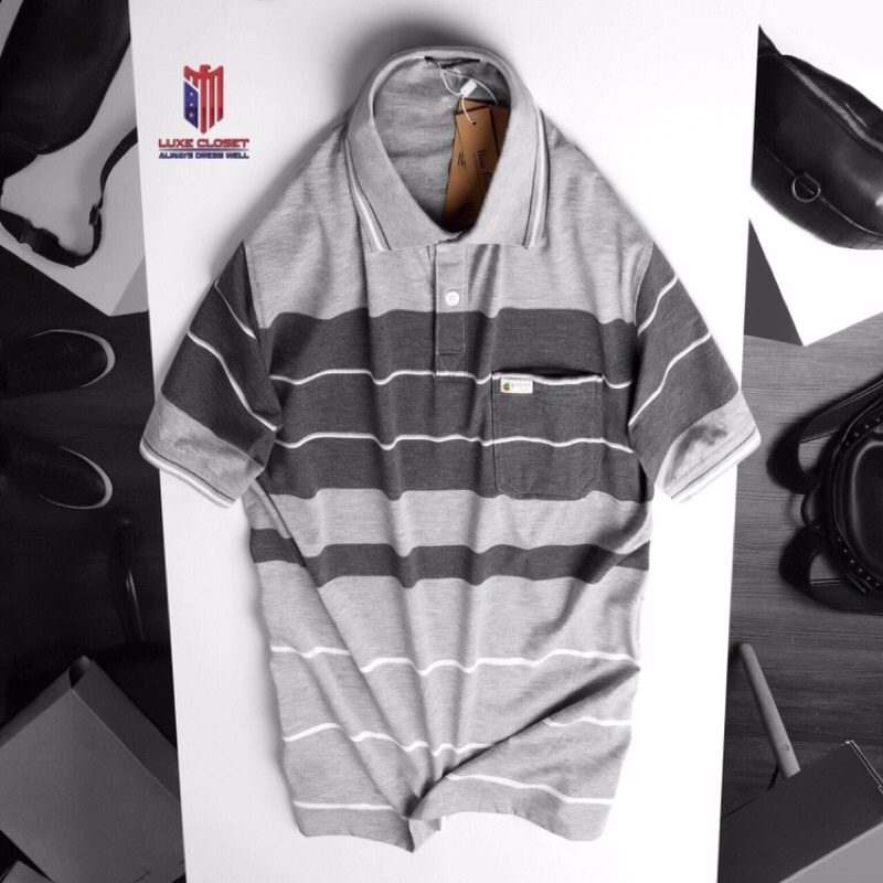 Áo thun sọc nam trung niên chất cotton tám màu sang trọng ACT005