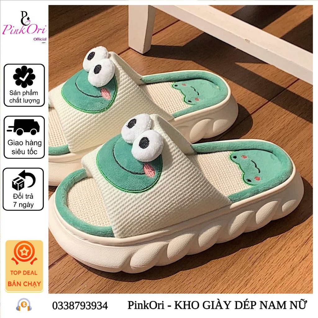 Dép vải bông Ếch Xanh Cute, Dép đi trong nhà hottrend Thu, Đông 2022 - PinkOri