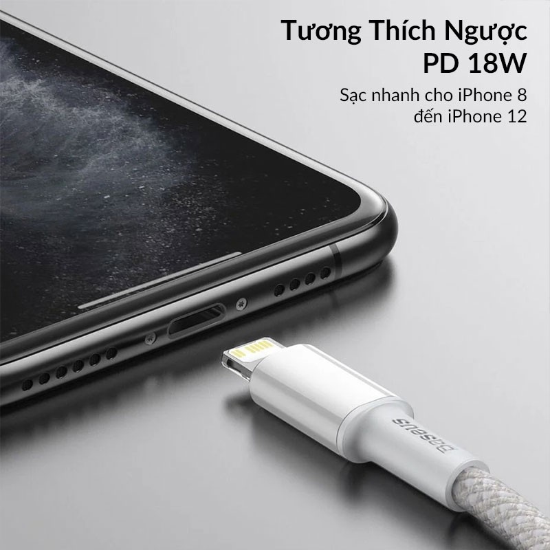 Cáp Sạc Nhanh iPhone Baseus High Density Braided Type C to Lighning PD 20W Cho iPhone 12 Pro Max, PD 18W Cho 11 Pro Max