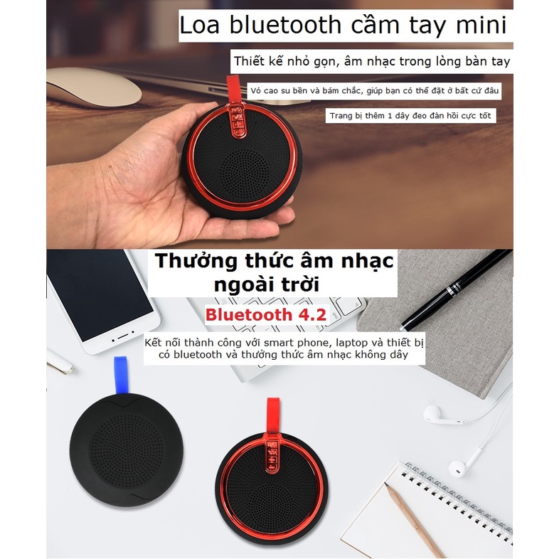 Loa Bluetooth Mini Nghe Nhạc Hay Cầm Tay Nhỏ Gọn Có Móc Treo Giá Rẻ Hỗ Trợ Thẻ Nhớ Cổng 3.5mm - Gutek BS119