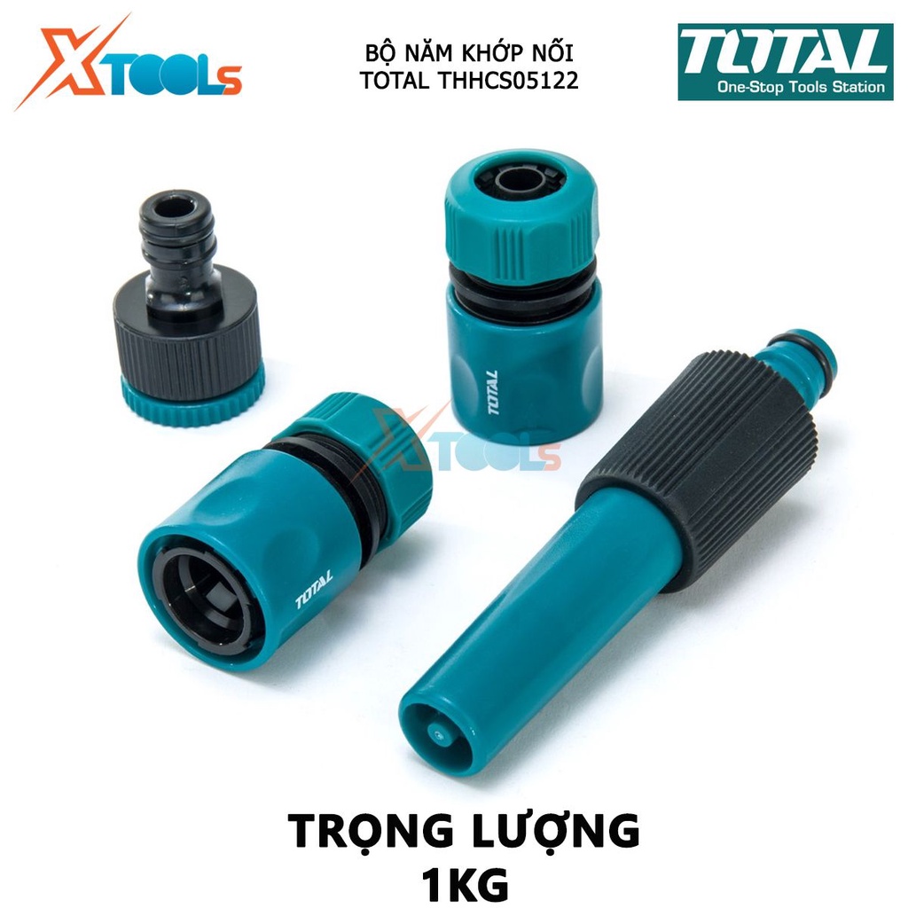 Bộ năm khớp nối TOTAL THHCS05122 khớp nối vòi xịt rửa gồm 2 đầu nối nhanh 1/2'' nhựa và 1 khớp nối 1/2 inch