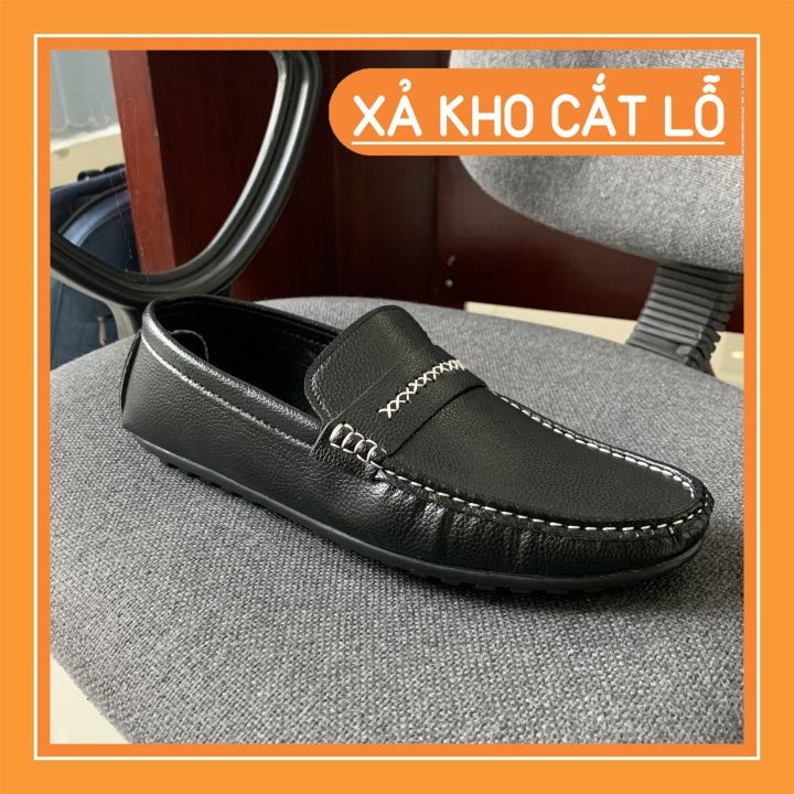 PU03 Da Pu Cao Cấp Giày Lười chỉ trắng Duvis