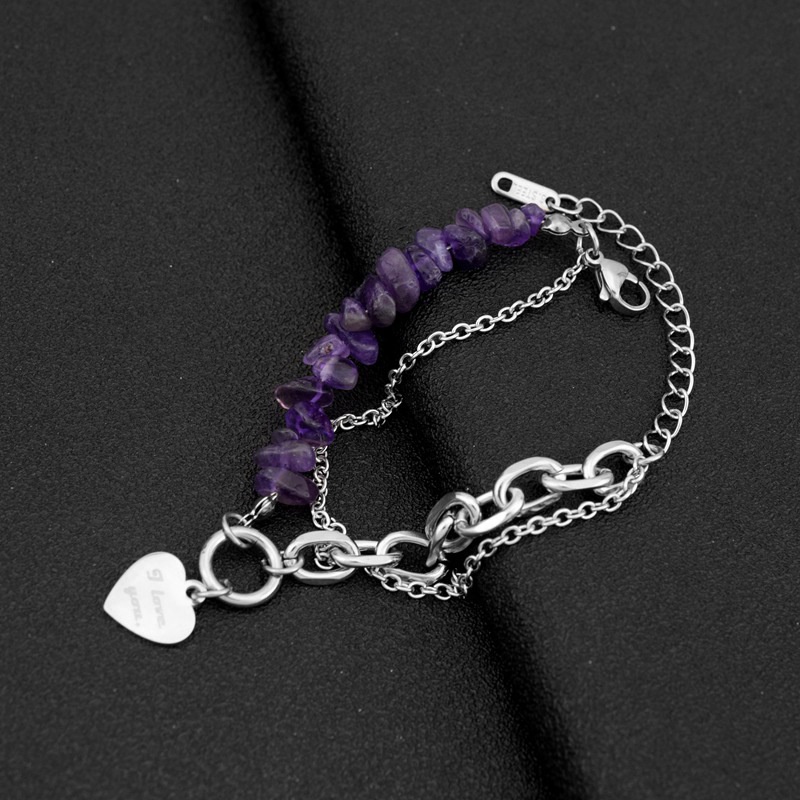 Vòng Đeo Tay Bằng Thép Titan Đính Đá Thạch Anh Tím Phong Cách Hip Hop Dành Cho Nam Và Nữ