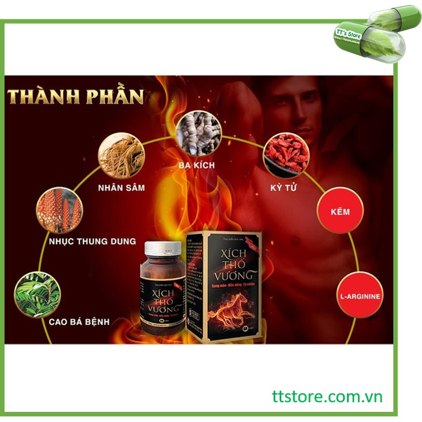 Viên uống tăng cường sinh lực nam Xích Thố Vương bổ thận, tráng dương cải thiện khả năng sinh lý lọ 60 viên, hộp 20 viên