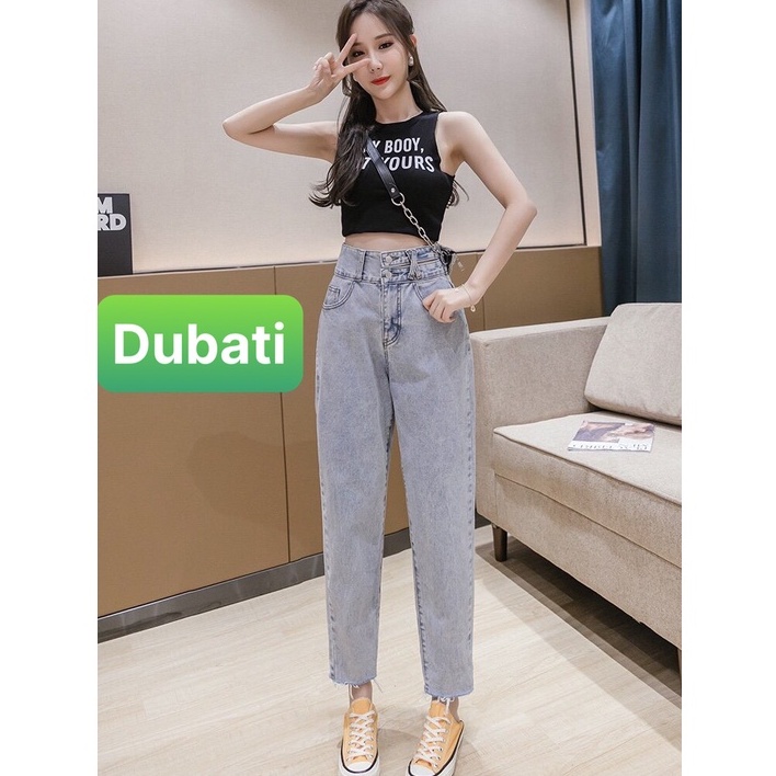 QUẦN BAGGY JEAN CHẤT BÒ XANH LƯNG CAO NÂNG MÔNG KIỂU EO BẢN TO 2 CÚC NHẬT BẢN - DUBATI FASHION
