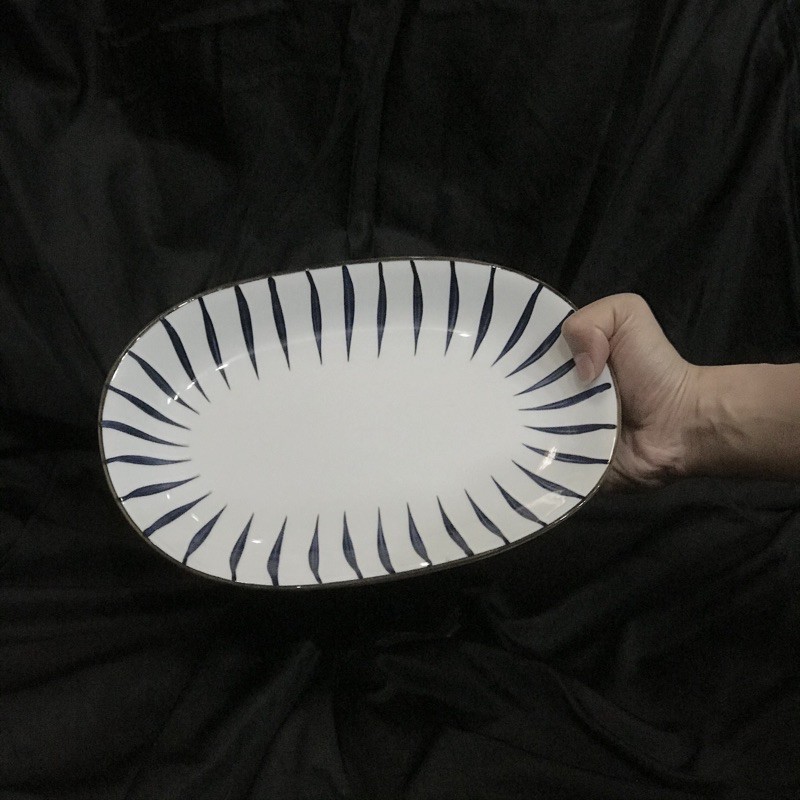 [12 size] Đĩa Sứ Hoạ Tiết Kẻ Trúc Cao Cấp
