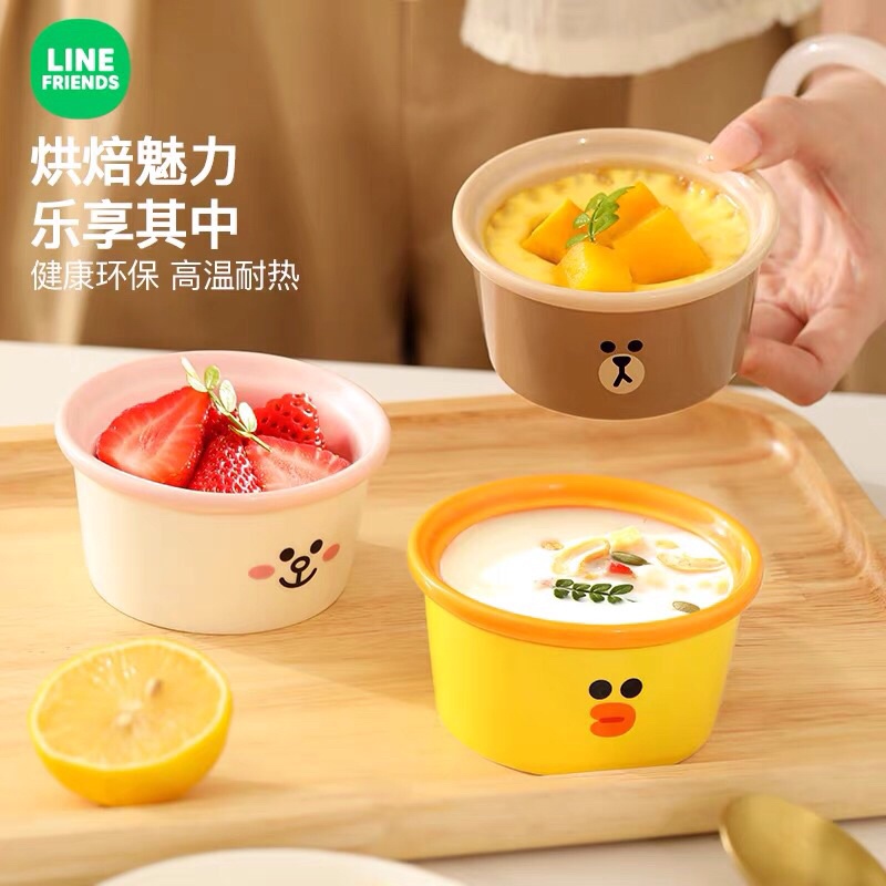 LINE FRIENDS Bát Chén hũ gốm sứ ramenkin nướng hấp bánh flan caramen cho bé ăn dặm Pudding Cup