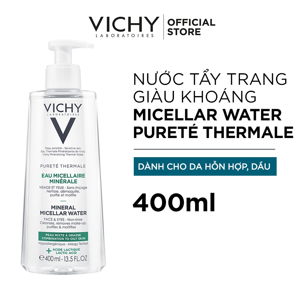 Nước tẩy trang cho da hỗn hợp và da bóng dầu Vichy Mineral Micellar Water Pureté Thermale 400ml