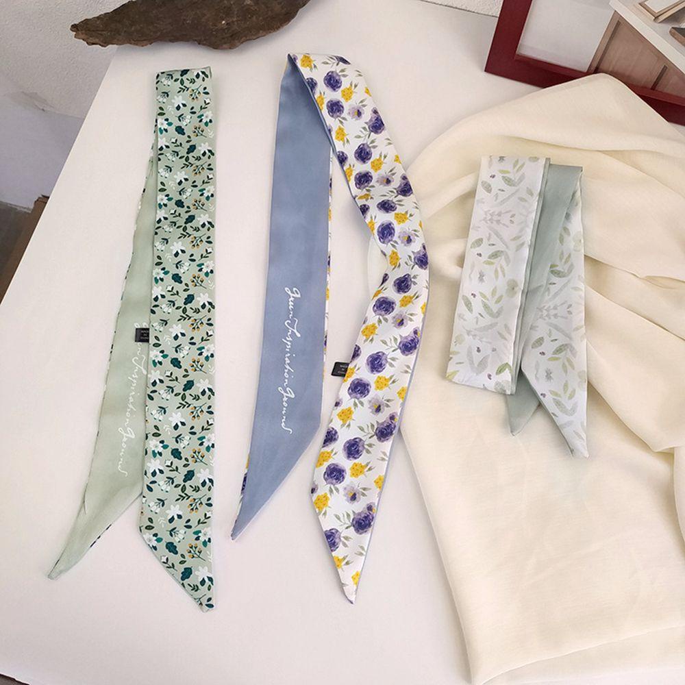 Khăn Lụa Buộc Tóc Đính Nơ Họa Tiết Hoa / Trái Cây Kiểu Hàn Quốc Thời Trang Mùa Hè Wmes
