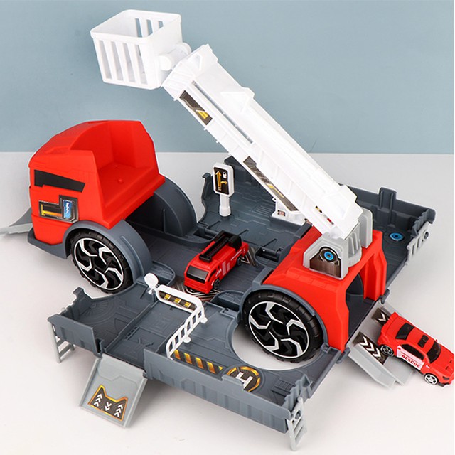 [FREESHIP❤️] Xe Đồ Chơi Chứa Xe Chữa Cháy Quân Sự Kèm Cầu Trượt 3 Màu Lựa Chọn