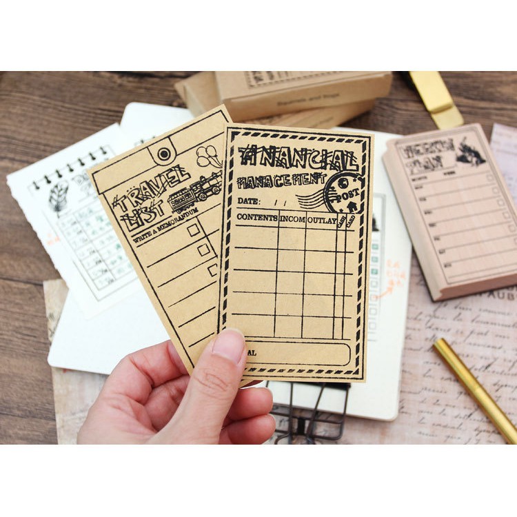 Con dấu gỗ Wooden Stamp Squirrels &amp; Frogs trang trí Bujo, sổ nhật ký Diary, sổ tay