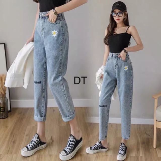 Quần baggy jean thêu hoa cúc, hàng loại 1, hình thật trải sàn